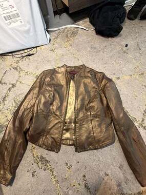 Margaret Godfrey Petite Metallic Gold Leather Moto Jacket